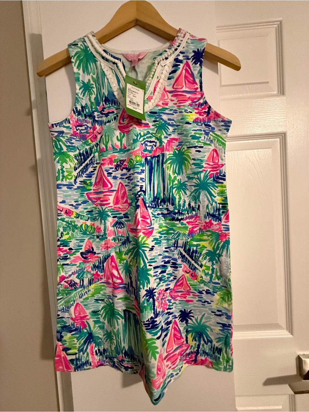Lilly Pulitzer Girls' Sailboat & Palm Print Dress in Pink, Green & Blue